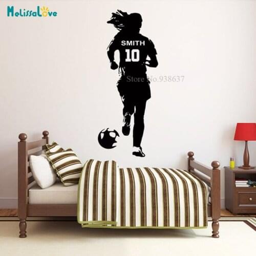 Football Soccer Sticker Custom Name and Jersey Numbers Girl Player Girls Room Removable Vinyl Wall decor Stickers BB245