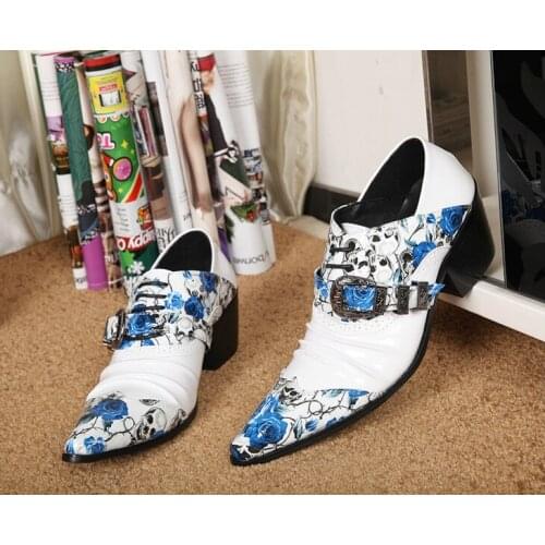 Gentlman erkek ayakkabi Stylish Flowers printed mens shoes Lace up Fold men evening dress shoes Formal Office Party Wedding Shoe