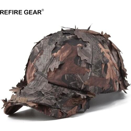 ReFire Gear Mens Camouflage Cap Jungle Leaves Conceal Camo Outdoor Cap Quick Dry Hiking Snapback Hat Fishing Hunting Caps