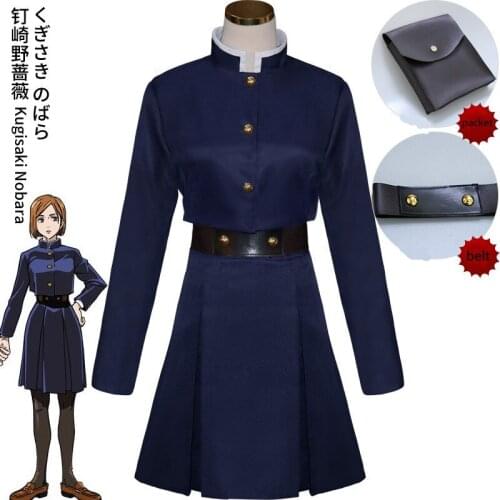 Anime Jujutsu Kaisen Kugisaki Nobara Cosplay Costume Child Adult Black blue uniform Dress Wig Waist Bag Belt Halloween Cosplay