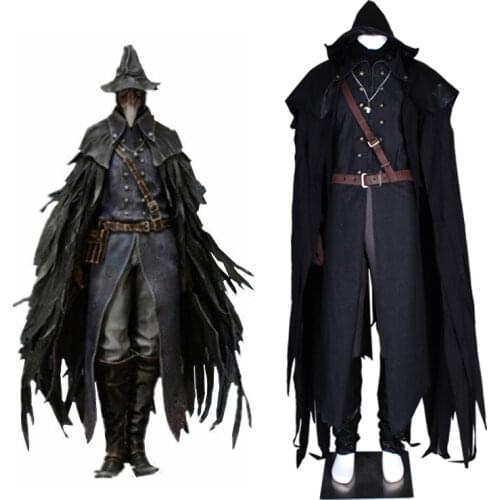 Cafiona Bloodborne cosplay crow Cosplay Costume jeans coat pants leather hat bag 10 PCS set custom made size