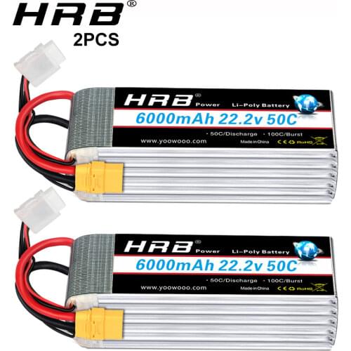 1/2 Packs HRB 6S Lipo Battery 22.2V 6000mah Drone 50C with XT90 Connector for 700 800 RC Helicopter Truck Airplane RC Car Boat