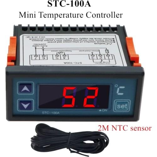 STC-100A Mini Temperature Controller Cool Heat Refrigerator Thermostat Regulator Thermoregulator Thermocouple 2M NTC sensor 220V