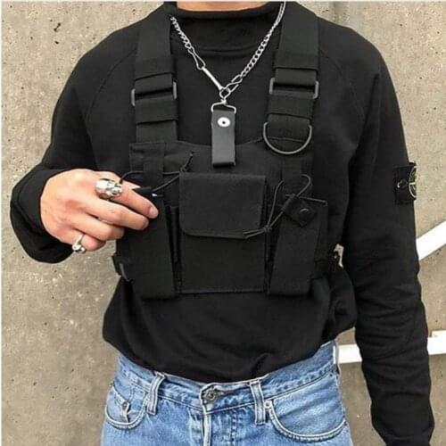 Men Functional Unisex Tactical Sling Chest Bag Fashion Bullet Hip Hop Vest Streetwear Bag Waist Pack Girl Boy Black Cool Rig Bag