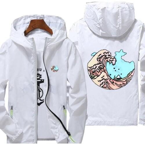 Mens Quick Dry Coat Waves Japan Cartoon Sunscreen Waterproof UV Women thin Outwear Ultra-Light Windbreake Jacket