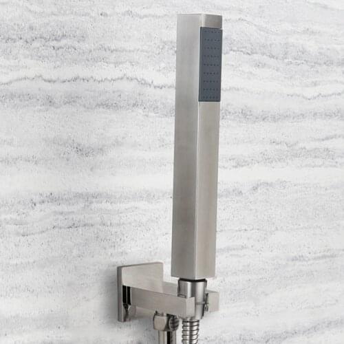 Shower Head Bathroom Water Saving Handheld Shower Spray Brushed Stainless Steel Round Square Hand Shower with Holder & 1.5M Hose