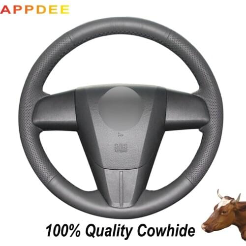 APPDEE Black Genuine Leather Car Steering Wheel Cover for Mazda 3 Mazda CX7 2011 2012 2013