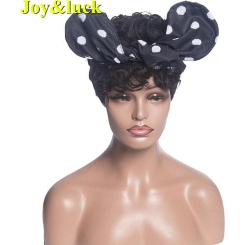 Joy&luck Short Wrap Wig Turban Wig and Wig Linked Headband Wigs Synthetic Afro Kinky Culry Wig for African Women