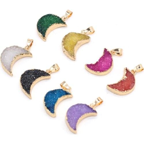 Fine Natural Stone Druzy Quartzs Pendants Reiki Heal Moon Shape Druzy for Trendy Jewelry Making Necklace Earrings Gifts