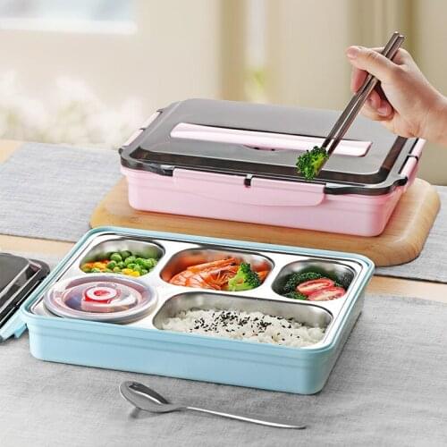 304 stainless steel portable tableware food compartment storage container childrens school office portable lunch box lunch bag