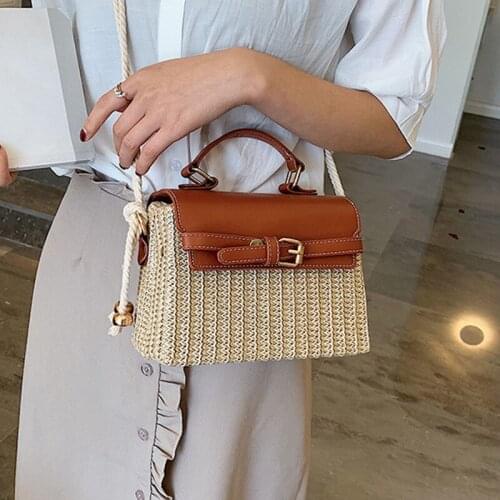 Simple One-Shoulder Woven Straw Bag Women Square Magnetic Buckle Soft Handle Handbag WomenS Fashionable Korean Diagonal Bag
