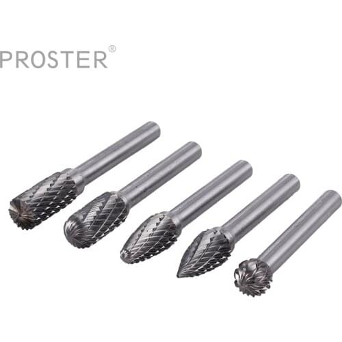 PROSTER 5pcs 1/4'' Tungsten Carbide Rotary Point Burr Die Grinder Shank Set Cutter File Tungsten Bit Rotary CNC Engraving TooL