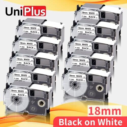 UniPlus 18mm*8m XR-18WE Labeling Tape Replacement Casio Labels XR18WE Black on White for Casio Label Maker KL-7000 8200 C500