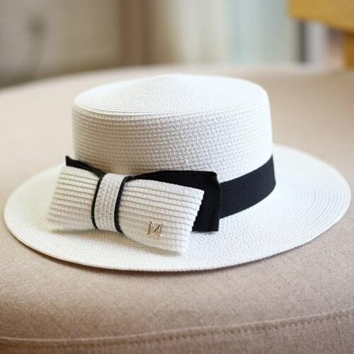 Straw hat letter bow summer bucket hat ladies bucket hat sun hat ladies straw hat fedora hats for men and women