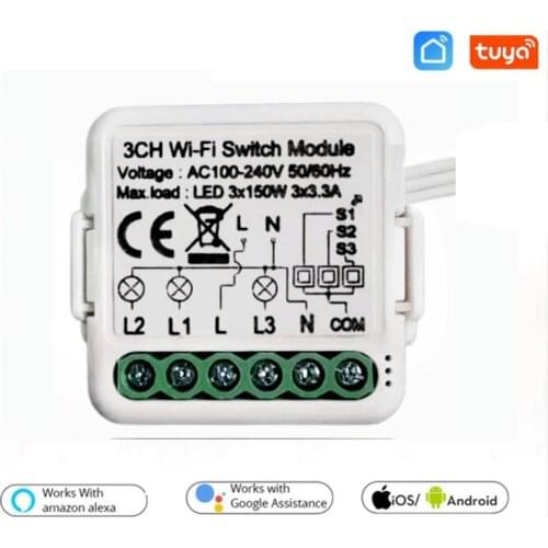 Tuya Smart Wifi Switch Breaker Module Mini 3-way Dual-control Concealed Timer Switch App Remote Voice Control Work Alexa Google