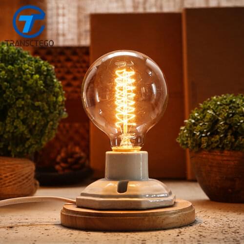 TRANSCTEGO vintage ceramic lamp Wood edison desk lamp decoration retro bedside light for bedroom table light lamparas de mesa