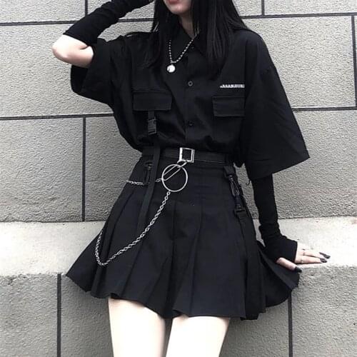 Womans Suit 2021 Single / set summer Korean versatile dark loose BF shirt top women fashion two piece set skirt