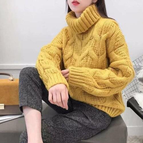 Girl Retro Loose Knitted Sweater Women Striped Casual Mid-length Wild Student Turtleneck Pullover Sweater Female 2020 Spring