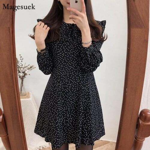 2021 Spring Summer Women Dress Mini Dot Vintage Casual Party Black Dress Woman Plus Size Long Sleeve Female Dresses Vestido12226