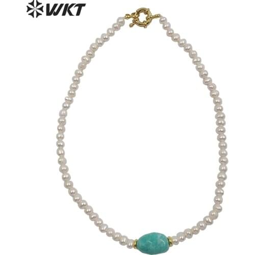 WT-JN120 14‘’ inch natural freshwater pearl choker round pearl with natural stone necklace elegant woman choker bohe style