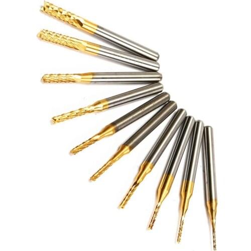 10pcs/set 1/8 Inch 0.8-3.175mm PCB Engraving Cutter Rotary CNC End Mill Drill Bit Bits Hot Sale