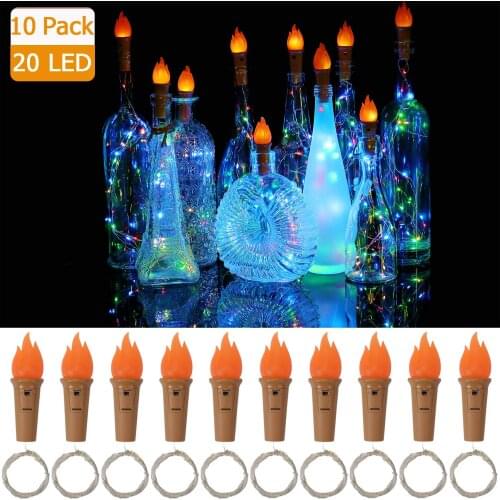 10 Pack 20 LED 6.6ft Wine Bottle Lights with Torch Battery Powered Cork Lights for Bottles Copper Wire String Lights Party Decor