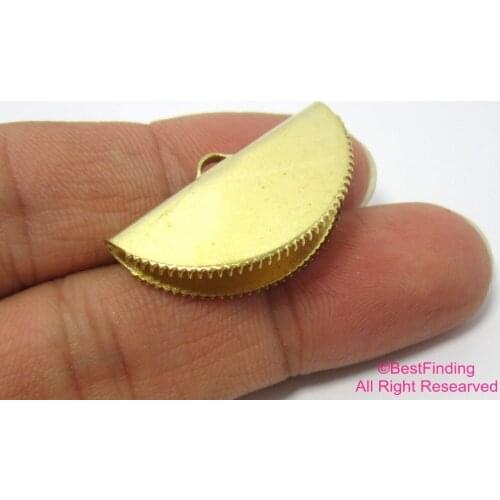 30pcs Brass Ribbon crimp ends 30mm Sawtooth raw brass crimp clip with loop R307