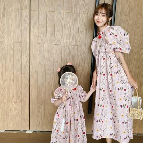 2021 Summer Mother And Daughter Parent-Child Short-Sleeved Round Neck Flower Dress