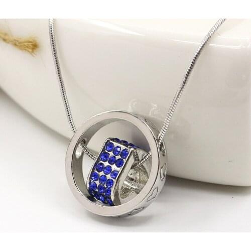 3 Layers Blue Red Shiny Crystal Hollow Heart Hoop Snake Chain Golden Silver Plated Necklace for Women