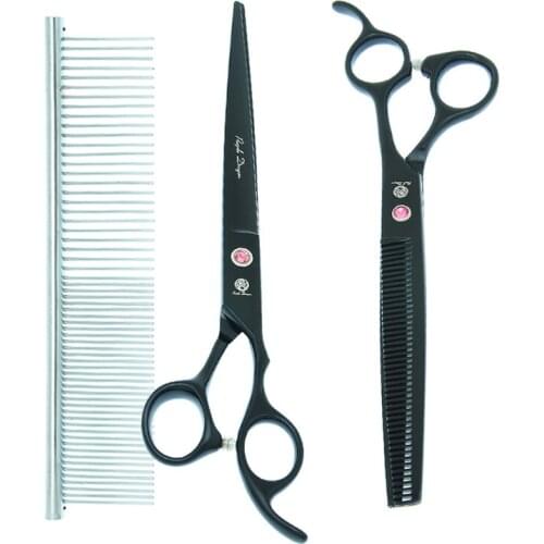 Purple Dragon 8 inch Pet Scissors Japan Steel Curved Animals Grooming Cutting Scissors Dog Thinning Shears Forceps Comb B0053B