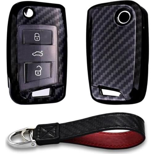 Kwaks Car Protective Key Cover PC Case Carbon Fiber Pattern Shell Volkswagen Golf 7 Tiguan-L Lamando Octavia Leon Flip