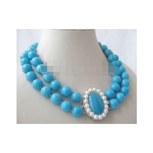 FREE SHIPPING>>>@@ > N2469 Beautiful 2row 14mm natural perfect round necklace