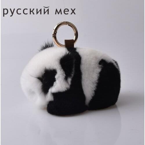Genuine Rex Rabbit Fur Keychain fashion Soft Fur panda Key ring bag Pendant gift pendant car accessories key rings toy