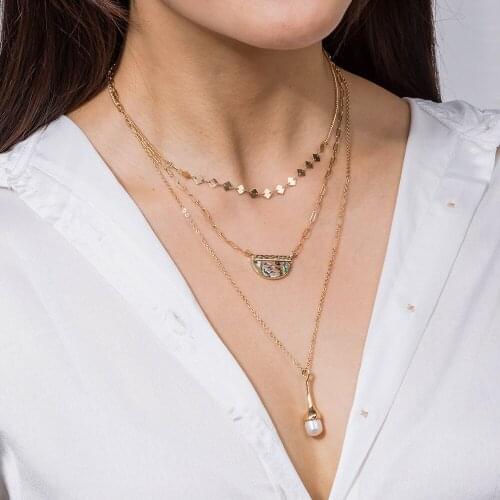 COWBREAD Fashion Design Multi-layer Women Necklace Abalone Shell Pendant Choker Necklace Temperament Neck Jewelry