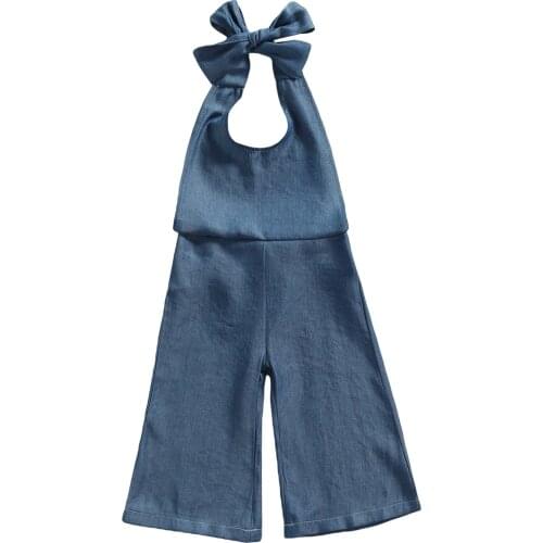Infant Denim Halter Romper Baby Girls Clothes Tie-up Sleeveless Solid Color Jumpsuit Childrens Clothing Set Summer Casual Pants