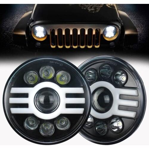 For Lada Niva 4X4 Urban 7inch Led Headlight Hi Low Beam H4 Angle Eyes DRL Headlamp For Jeep TJ JK Off Road Suzuki Samurai
