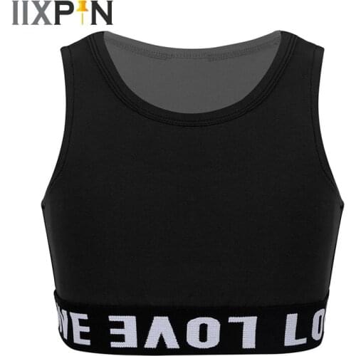 IIXPIN Kids Girls Jazz dance costumes Sleeveless Round Neck Tanks Tops Crop Top for Modern Jazz Street Dance Stage Performance
