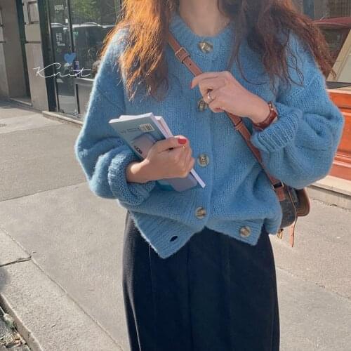 2021 Women Winter Pink Cardigan Autumn South Korea Chic Single-Breasted Sweater Coat Computer Knitted High Street