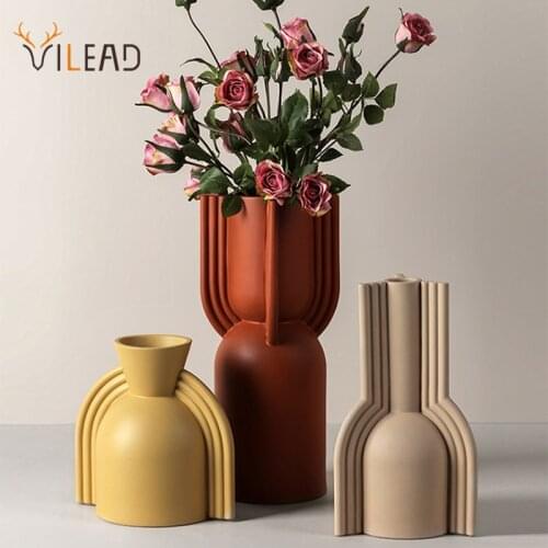 VILEAD Ceramic Morandi Flower Vase Figurines Nordic Creative Flowerpot Geometric Lineart Desktop Art Home Living Room Decoration