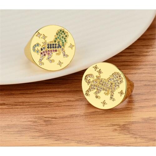 CZ Ethiopia Lion Rings For Women Men Hip Hop Gold Color Anillos Mujer African Jewelry Bold Round Ring Ethiopian Wedding Gifts