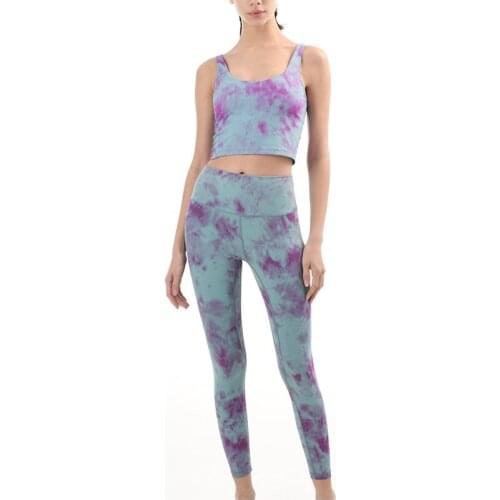 2Pcs Tie Dye Yoga Set High Waist Hips Workout Leggings+ Stretch Tops Seamless Gym Fitness Suits Running Women Sportswear Set