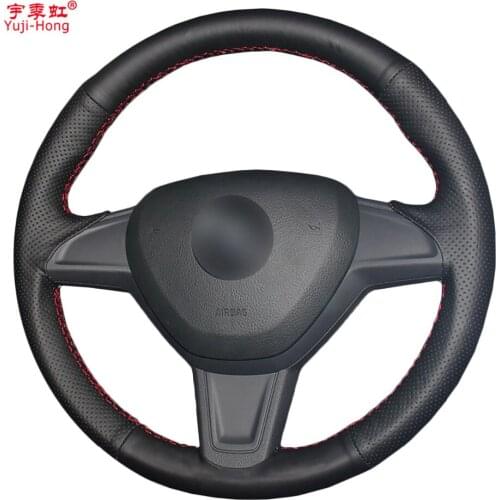 Yuji-Hong Car Steering Leather Covers Case for SKODA Yeti 2016 Rapid 2015 Hand-stitched Artificial Leather Cover