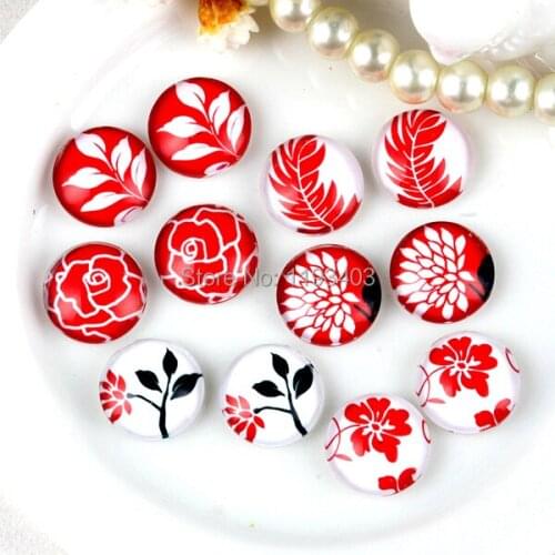24 pcs MIX 12mm 20mm 25mm 30mm Handmade Round Glass Cabochon beads-Image Glass Cabochon-(Flowers)-(HPGC-MIXSS-70-2)