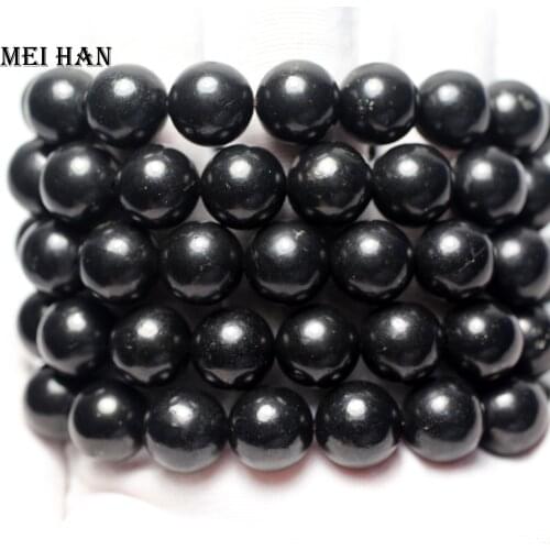 Meihan Free shipping (1 bracelet) natural precious 12mm Shungite smooth round loose beads gemstone for jewelry making