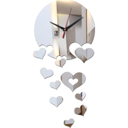 Fahison heart decor home wall watches modern style living room mirror acrylic diy wall clocks needle quartz wall clock