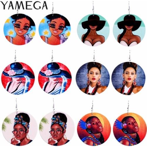 Fashion Jewelry Natural Wooden Earring Statement Vintage Handmade Bohemian Round Drop Wood African Earrings For Woman Girls