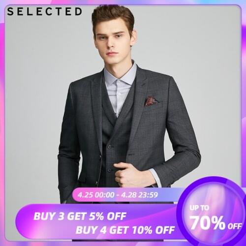 SELECTED Mens Slim Fit Woolen Checked Jacket Business Blazer SIG|42015Y505