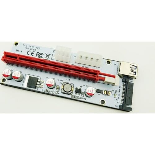 NEW Riser 008S PCI Express 1X to 16X Adapter Riser Card USB 3.0 Cable SATA to 6Pin Power Cable for Bitcoin Miner Antminer Mining