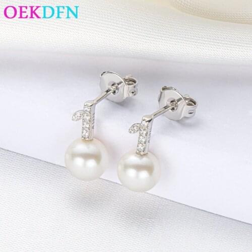 OEKDFN Cute 100% 925 Sterling Silver Earrings Created Moissanite Gemstone Diamonds Pearl Earrings For Women Fine Jewelry
