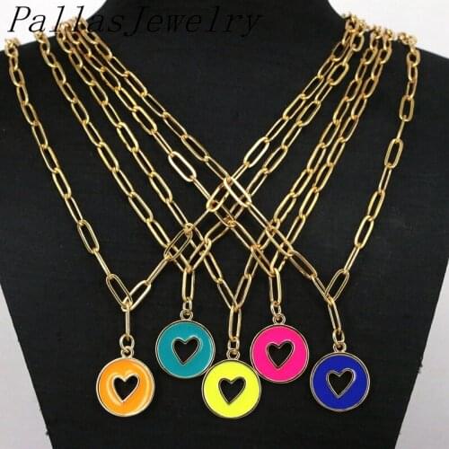 5Pcs New Design colorful enamel heart love charms Pendant Necklaces Gold Plated Necklace for Women Birthday Gift